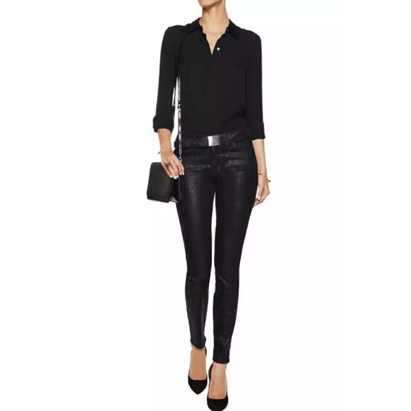 Current/Elliott The Ankle Skinny Black Jeans Size 27 Printed Trucker Coating - Picture 1 of 15